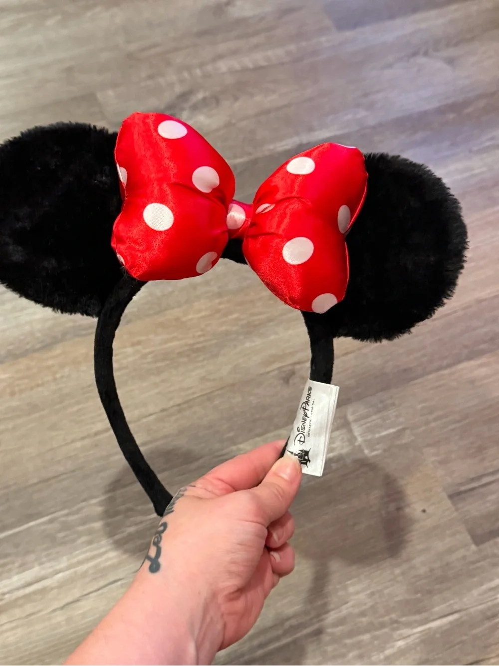 Disney Black Plush Minnie Ears Headband with Red Polka Dot Bow